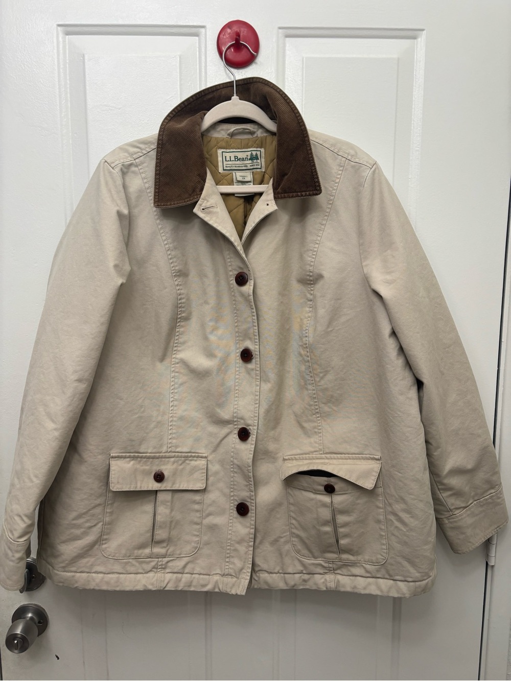L.L. Bean Women Barn Jacket Chore Coat Quilted Thinsulate Lining Cord Collar 2X